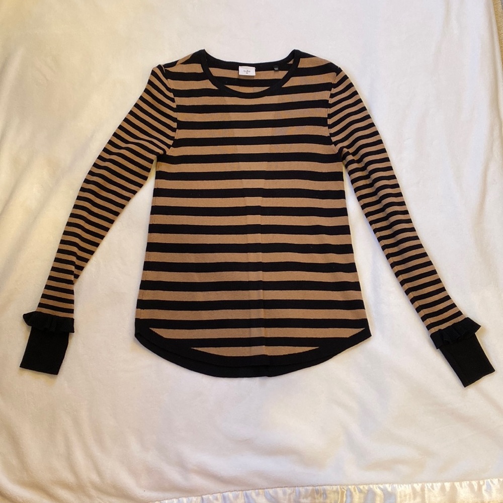 Cabi 3480 Earn Your Stripes Sweater Brown Black Stripe M